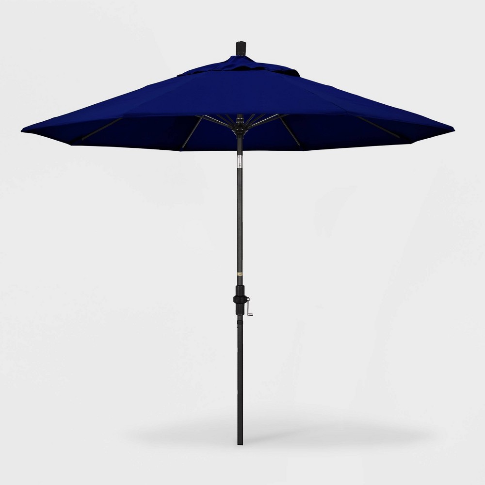 California Umbrella 9' Sun Master Patio Umbrella Collar Tilt Crank Lift - Sunbrella True Blue - Matte Black Pole
