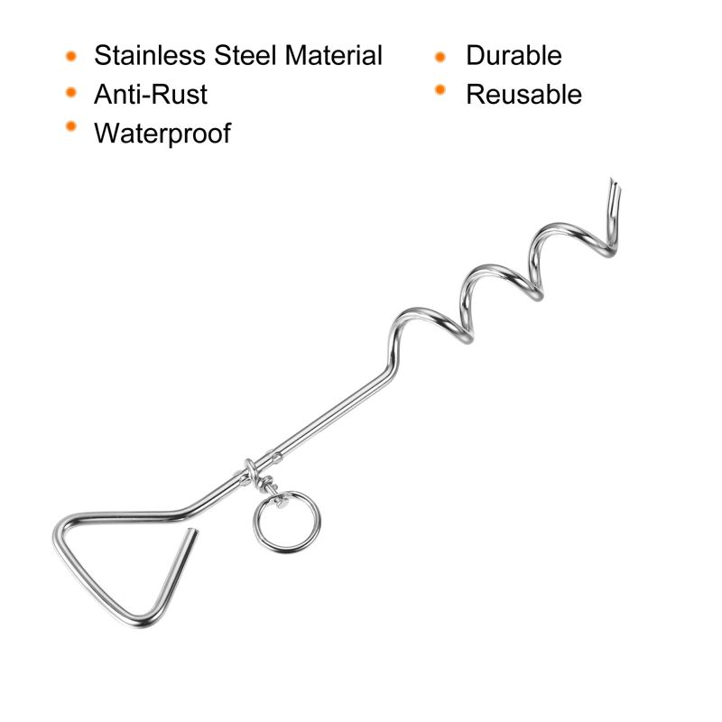 Unique Bargains Tent Stake Spiral Stainless Steel Heavy Load Ground Spike Tie Down Peg, 4 of 6