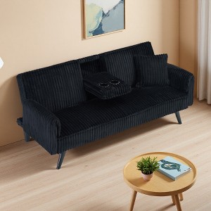 72.04" Corduroy 3-Seater Sofa with 1 Pillow, Retractable Cup Holders & Adjustable Backrest - 1 of 4