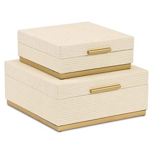 HomeRoots Set of Two Cream And Gold Nesting Wood Box With Lid - 1 of 4