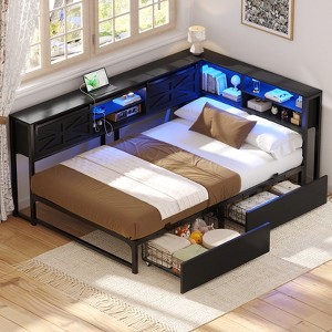 Aheaplus Reversible Daybed with Bookcase and Drawer, Corner Bed Frame with Sliding Door - 1 of 4