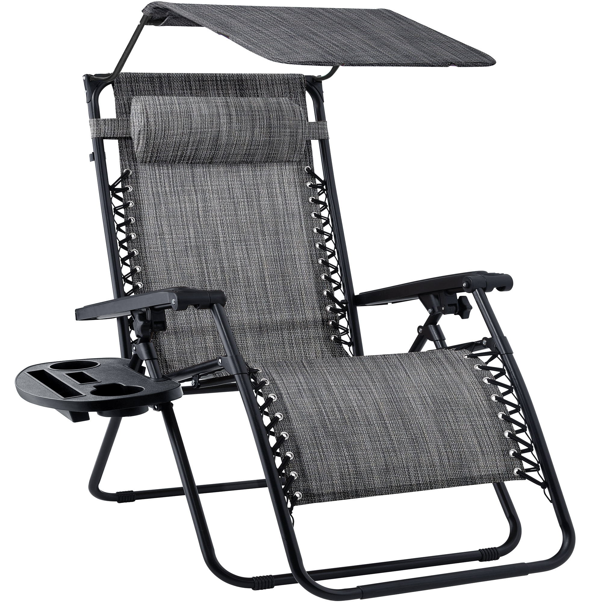 Best Choice Products Folding Zero Gravity Recliner Patio Lounge Chair w/ Canopy Shade, Headrest, Tray - Gray