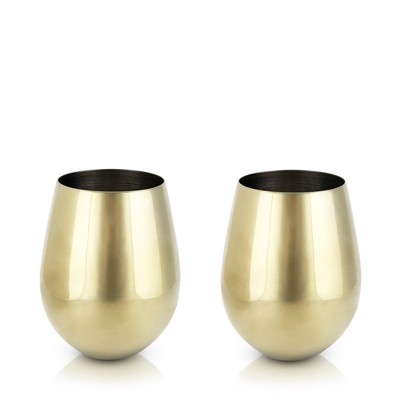 Gold Stainless Steel Stemless Wine Glasses Set of 2