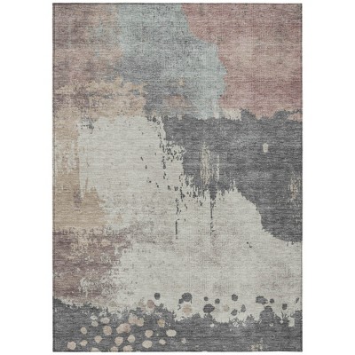 Khaki Charcoal And Ivory Abstract Washable Indoor Outdoor Area Rug