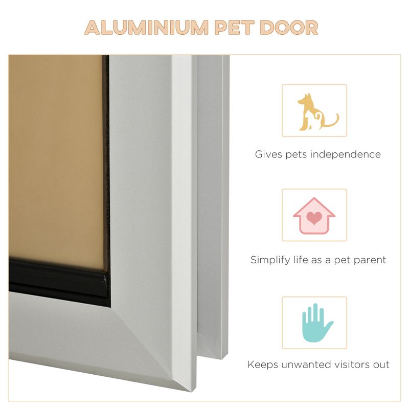 PawHut 2 Way Locking Dog Door, Aluminum Doggy Pet Door for Wall, Fast Installation, with Magnetic Closure, Locking Panel, Weatherproof, Insulating, 5 of 7