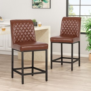 Set of 2 Modern Upholstered PU Leather Counter Height Barstools-Christopher Knight Home - 1 of 4