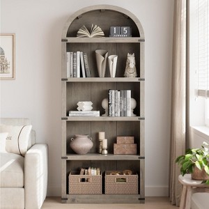 5-Shelf Arched Bookcase, 71.7" Tall Wooden Display Storage Rack for Home Office, Farmhouse Bookshelf - 1 of 4