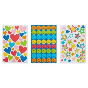 385ct Hearts, Stars, and Smiley Face Stickers: Carlton Cards Assorted Individual Stickers for Back-To-School & Birthday - 1 of 3