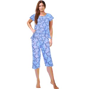 JEFFRICO Pajamas For Women Capri Set Sleepwear Soft Pajamas Short Sleeve Pajama Sleepshirt With Capri Pants - 1 of 4
