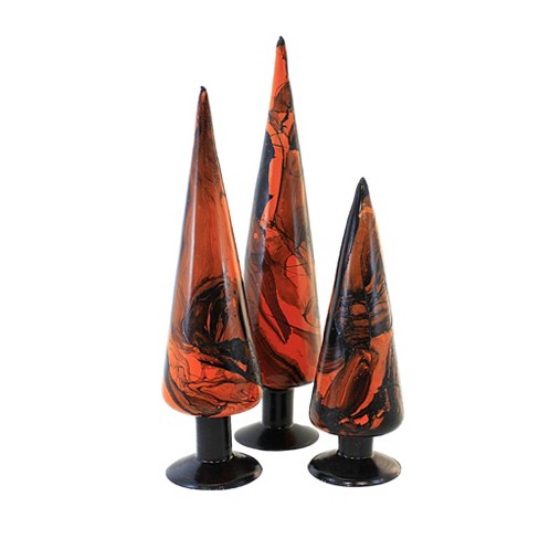 Craftoutlet.Com Black Swirl Glass Tree Set - Three Trees 18.0 Inches -  Orange Black Swirl - 230624 - Glass - Orange