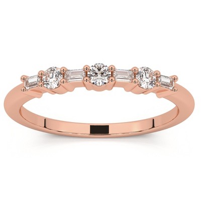 Pompeii3 1/4Ct Baguette & Round Diamond Wedding Ring Stackable Band 14k Gold Lab Created
