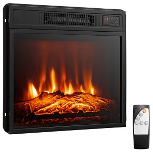 Costway 18" Electric Fireplace Inserts & Freestanding Adjustable Heater Log Flame 1400W - 1 of 4