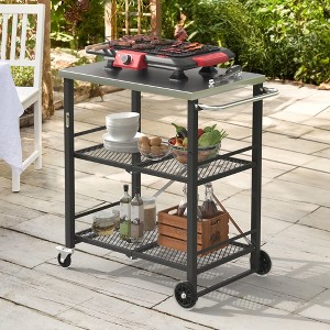 Arceso Foldable Outdoor Grill Cart, Movable 3 Tiers Grill Table,Stainless Steel, 33.8'',Black - 1 of 4