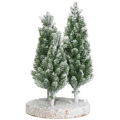 Frosted Trio of Pine Trees on Wood Base - 8"