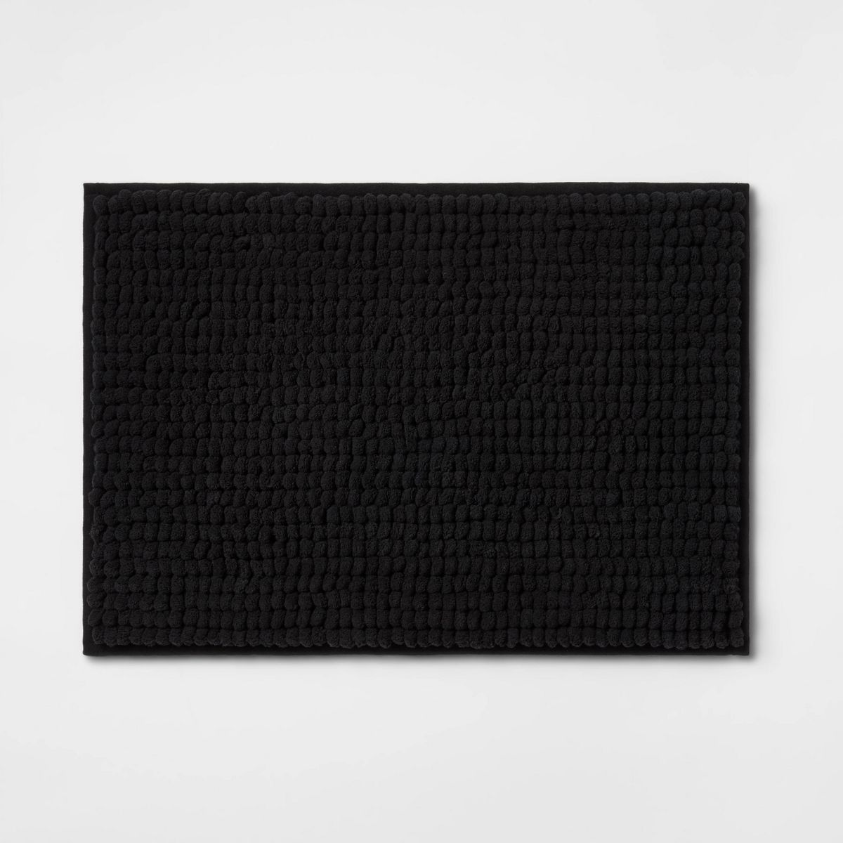 17"x24" Chunky Chenille Cushion Foam Bath Rug Black - Room Essentials™: Heavyweight, Non-Skid, Medium Pile, Tufted