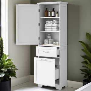 68" Tall Bathroom Storage Cabinet Wooden Floor Cabinet with 2 Different Size Drawers Freestanding Cupboard,Adjustable Shelf - Leovsnove - 1 of 4