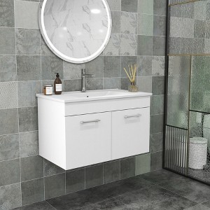 KWPZQEB Modern Wall-Mounted Bathroom Vanity with Sink Combo, Floating Cabinet with Double Doors & Long Metal Handles for Small Space, White - 1 of 4