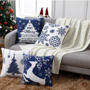Christmas Pillow Covers Set of 4 Farmhouse Christmas Decorations Snowflake Throw Pillow Covers Deer Xmas Tree Cushion Covers for Sofa Couch Decor - 1 of 4