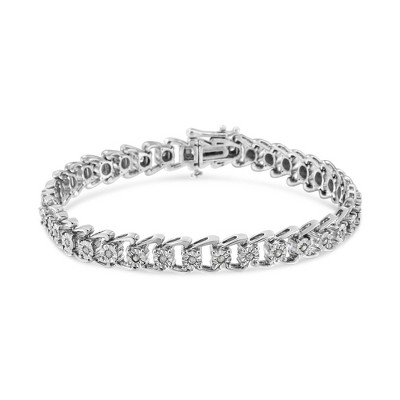 Silver 1/2 Ctw Diamond Miracle-Set Double Swoosh Wave Style Tennis Bracelet