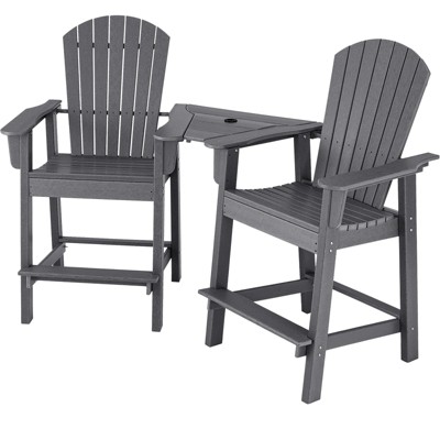 Gray HDPE Tall Adirondack Barstools with Connecting Tray and Footrest