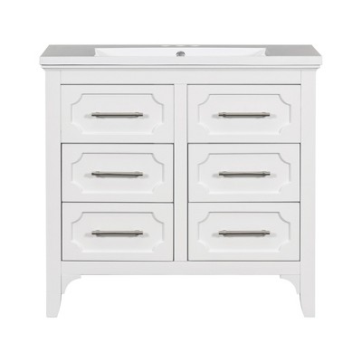 Vynxaria 36'' Bathroom Vanity with Resin Sink Combo, Free Standing Single Vanity Set with Four Drawers, Solid Wood Frame Bathroom Storage Cabinet