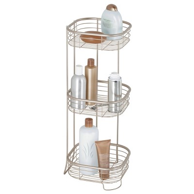 iDesign Satin Silver 3-Tier Freestanding Shower Shelf Organizer