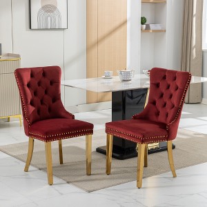 Lyngins Modern Armless Dining Chair Set of 2, High-end Tufted Solid Wood Kitchen Chair with Chrome Steel Legs, Velvet Upholstered Living Room Chair - 1 of 4