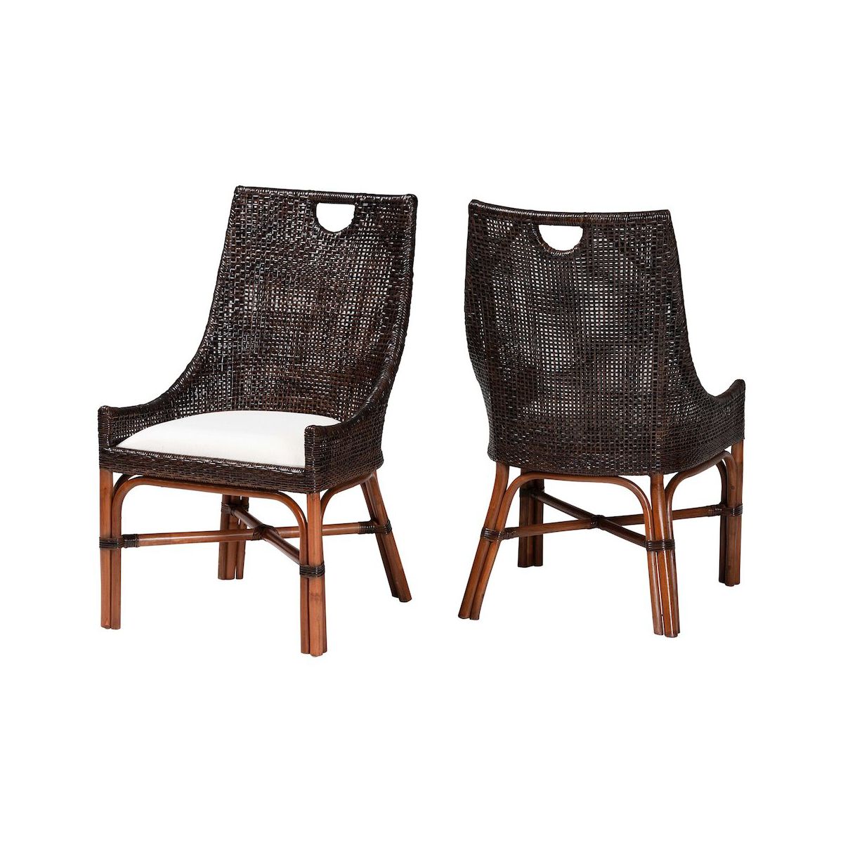 bali & pari,Petra Natural Rattan 2-Piece Dining Chair Set - Handwoven Wicker, Espresso