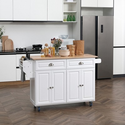 Xiyuyeu Rolling Kitchen Island With Storage Cabinets, Pull-down Plate ...