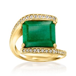 Ross-Simons 6.00 Carat Emerald Bypass Ring With .20 ct. t.w. White Topaz in 18kt Gold Over Sterling - 1 of 4