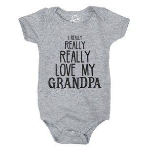 Baby Really Really Love My Grandpa Cute Funny Infant Creeper Bodysuit - Crazy Dog Baby Bodysuit - 1 of 4