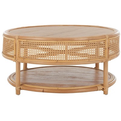 Natural Mango Wood Round Coffee Table with Rattan Mesh