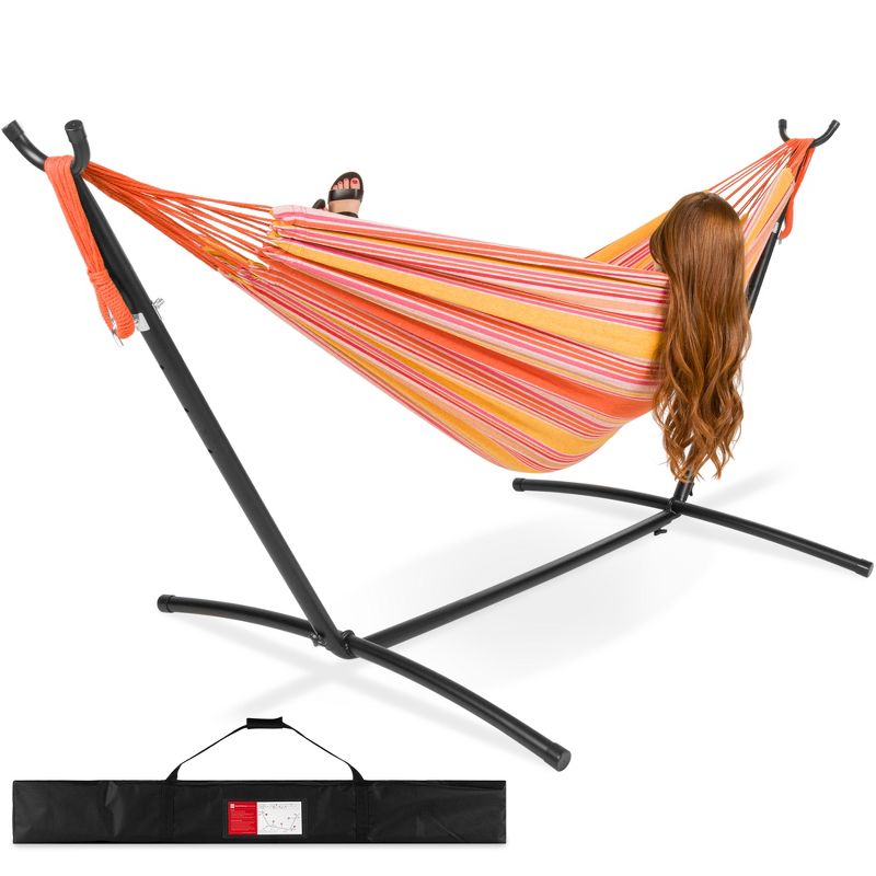 Best Choice Products 2-Person Brazilian-Style Cotton Double Hammock with Stand Set w/ Carrying Bag, 1 of 15