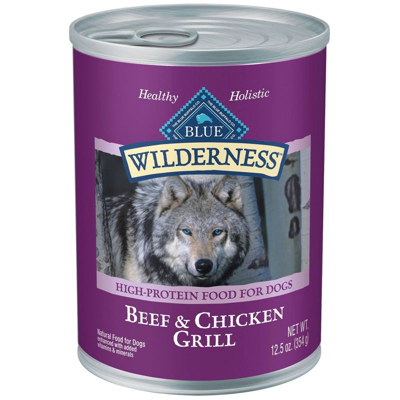 Blue Buffalo Wilderness High Protein, Natural Adult Wet Dog Food with Beef &#38; Chicken Grill - 12.5oz, 1 of 7