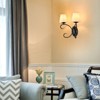 PAKOKULA Matte Black Farmhouse Double Wall Sconce with White FabricShade - 3 of 4