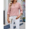 Women's V-Neck Top Casual 3/4 Sleeve Casual Blouse Breathable Openwork Pullover Shirt - 2 of 4