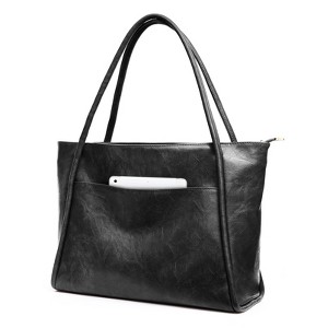 Large Black Tote Bag for Women Work with Zipper Vegan Leather Ladies Travel Handbags and Purses - 1 of 4