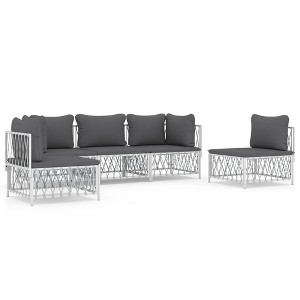 vidaXL 5 Piece Patio Lounge Set with Cushions Anthracite Steel - White 2x corner 3x middle - 1 of 4