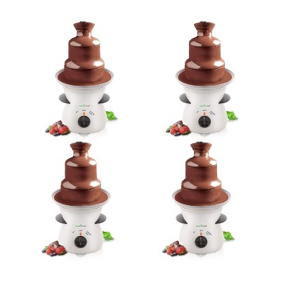 NutriChef PKFNMK16.5 Electric Countertop 3 Tier Stainless Steel Fondue Maker Fountain for Chocolate, Cheese, Liqueurs, Caramel Dip, White (4 Pack)