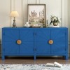 59.8"W Elegant Sideboard with Radiating Line Pattern Doors, 4-Door Ash Veneer Cabinet with Adjustable Shelves 4B - ModernLuxe - 2 of 4