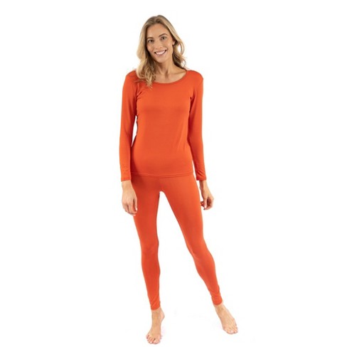Leveret Womens Two Piece Thermal Pajamas Solid Orange Xl : Target