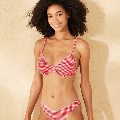 Women's Textured Underwire Bikini Top - Wild Fable™ Red/White Gingham Print S