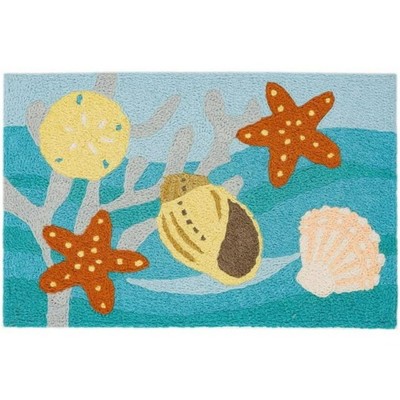 Jellybean Shells on Blue Waves 20"x30" Doormat – Machine Washable Indoor/Outdoor Accent Mat for Coastal & Beach Decor