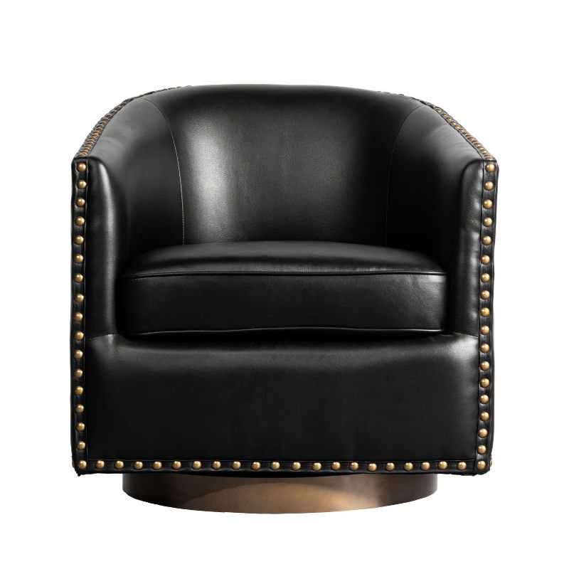 Flash Furniture Myles Club Style Commercial Barrel Accent Armchair with 360° Swivel Metal Base and Upholstery with Decorative Nail Head Trim, 4 of 14