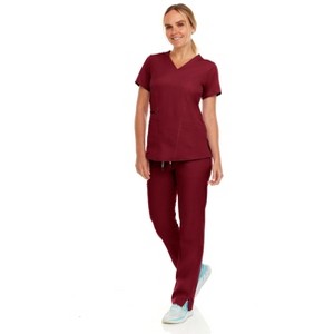 MediChic Women's V-Neck Scrub Set Straight Leg Six Pocket Cargo Scrub Pants with 4-Way Stretch Scrubs Sets - 1 of 4