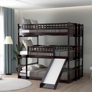 NicBex Full Bunk Bed Convertible Triple Pine Frame with Slide, Short Ladder, Long Ladder and Full Length Guardrail, No Box Spring Required - 1 of 4