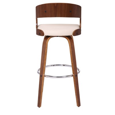 Elegant Mid-Century Modern Swivel Barstool in Cream and Walnut