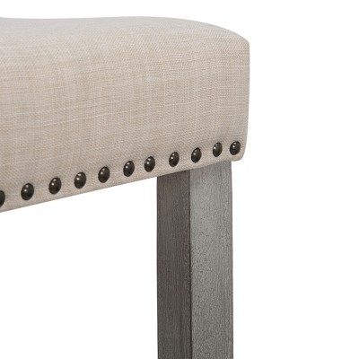 Beige Upholstered Saddle Seat Bar Stools, Set of 2