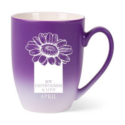 Elanze Designs Joy Faithfulness And Love April Two Toned Ombre Matte Purple and White 12 ounce Ceramic Stoneware Coffee Cup Mug