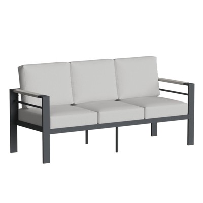 Bestier Aluminum Outdoor Sofa Patio 3-Seat Couch with Thicken(5") Cushions,Heatproof Armrest,Gray